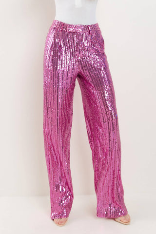 SEQUINS WIDE LEG PANTS - PINK 2406: LRG / Pink