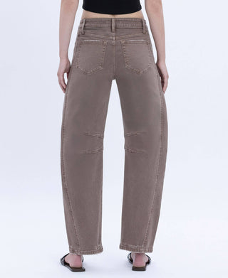 High Rise Barrel Jeans - Stone