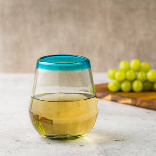 Aqua Rim Stemless Wine Glass