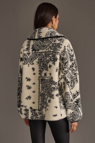 White & Black Paisley Fleece Coat