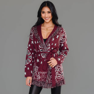 Burgundy Fringe Cardigan