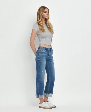 MID RISE RAW CUFFED HEM JEANS