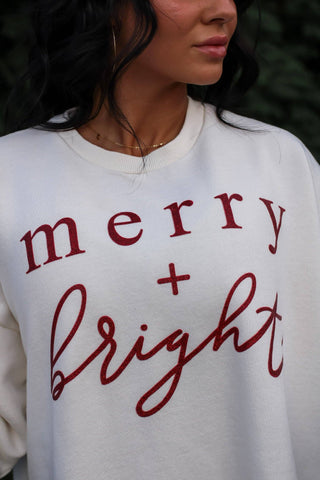 Merry + Bright | Red Glitter | The Avery Vintage Fleece: Ivory / Extra Large