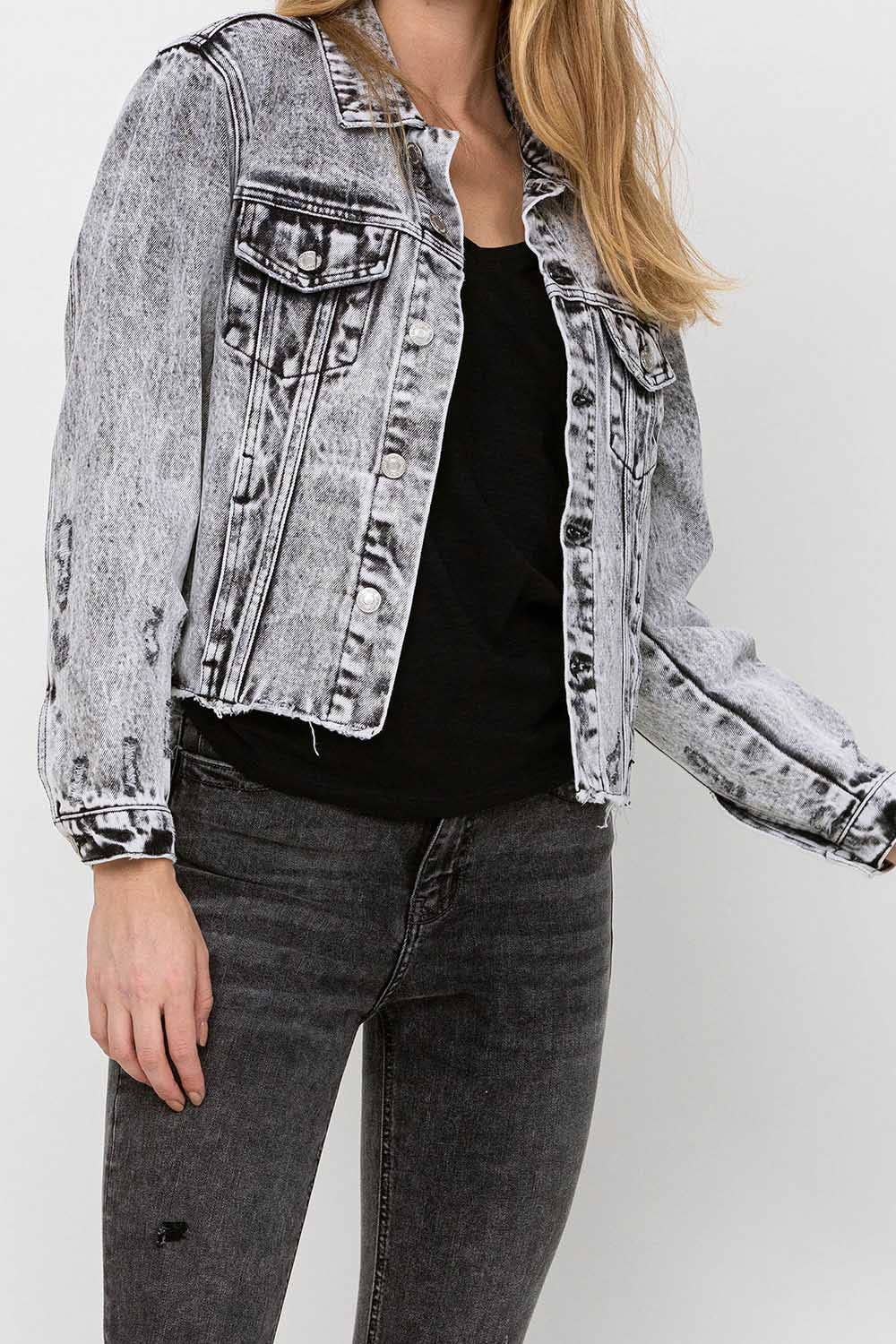 DISTRESSED CROP DENIM JACKET