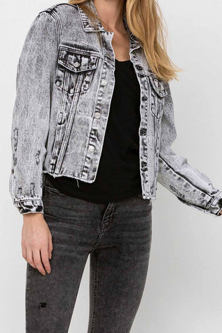 DISTRESSED CROP DENIM JACKET