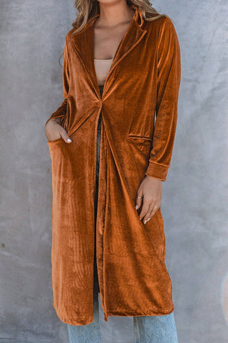 Copper Velvet Long Sleeve Pocket Coat