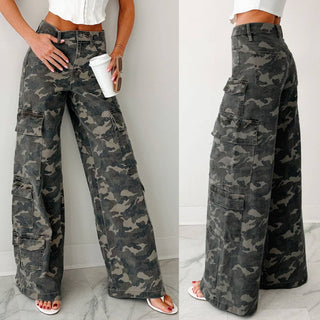 Camouflage Cargo Straight Leg Jeans