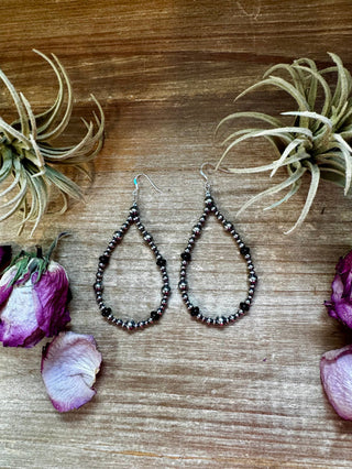 Black Onyx & Sterling Silver Pearl Teardrop Earrings