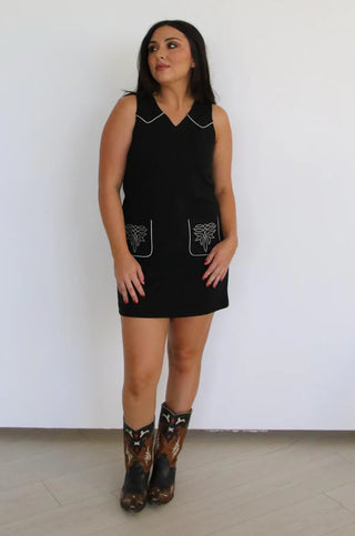 Buck Stitch Black Dress