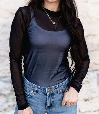 Solid Black Mesh Top