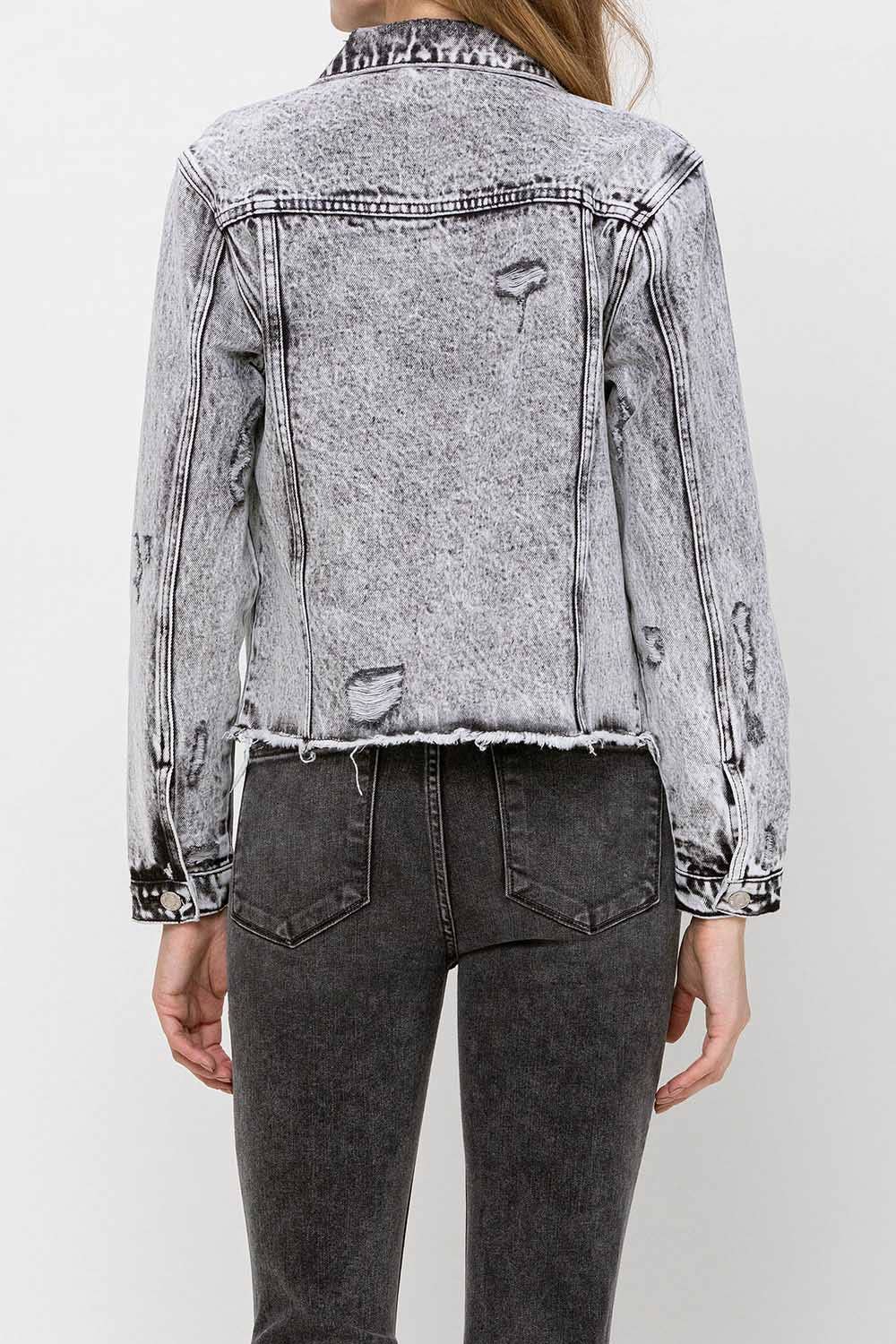 DISTRESSED CROP DENIM JACKET