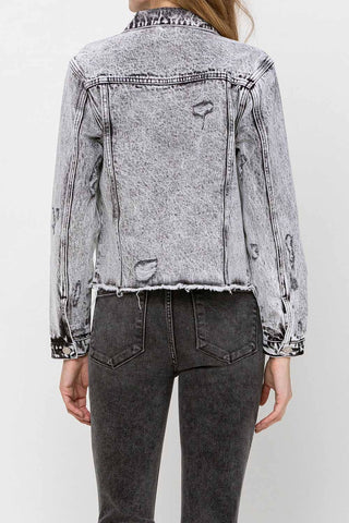 DISTRESSED CROP DENIM JACKET
