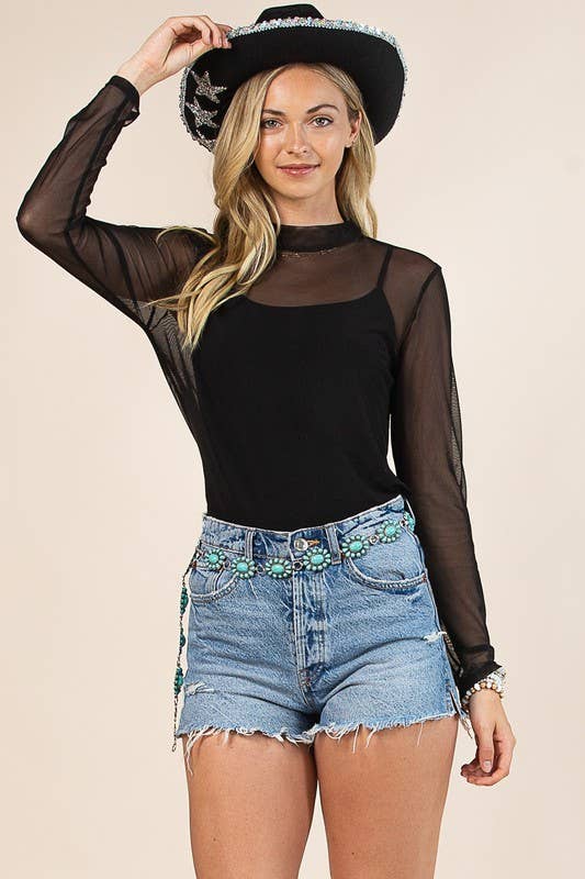 AV1230-GEMMA SOLID MOCK NECK MESH TOP: Black / XL