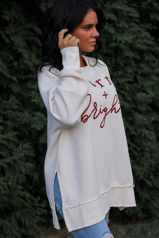 Merry + Bright | Red Glitter | The Avery Vintage Fleece: Ivory / Extra Large