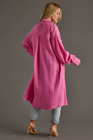 Pink Gauze Long Button Up