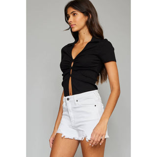 High Rise Raw Hem Shorts