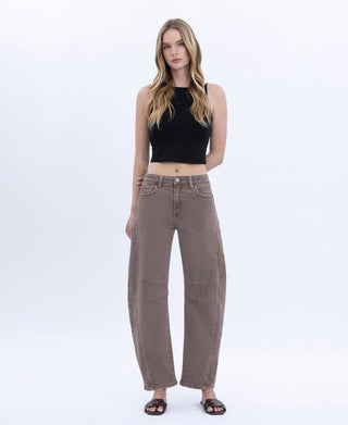 High Rise Barrel Jeans - Stone