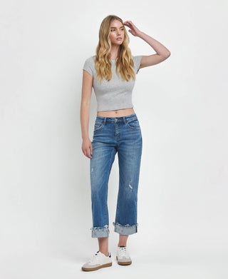 MID RISE RAW CUFFED HEM JEANS