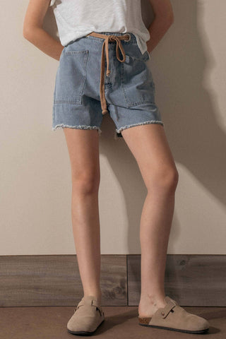 High-Waisted Frayed Hem Denim Shorts