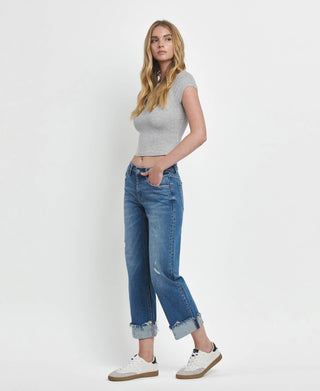 MID RISE RAW CUFFED HEM JEANS
