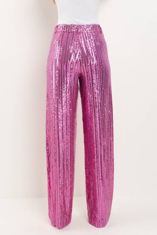 SEQUINS WIDE LEG PANTS - PINK 2406: LRG / Pink
