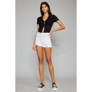 High Rise Raw Hem Shorts