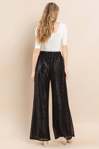 HOLIDAY FULL LENGTH SEQUINS PALAZZO PANTS -2372: S