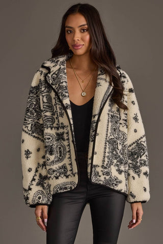 White & Black Paisley Fleece Coat