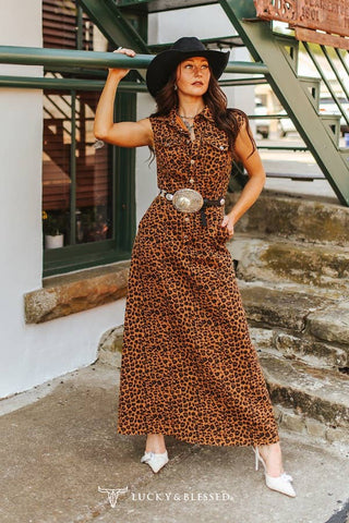 Brown Leopard Sleeveless Dress