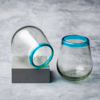 Aqua Rim Stemless Wine Glass