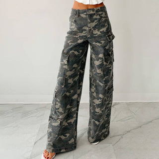 Camouflage Cargo Straight Leg Jeans
