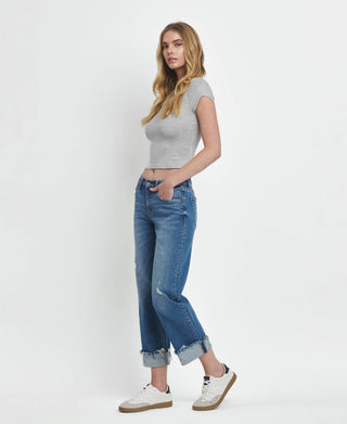 MID RISE RAW CUFFED HEM JEANS
