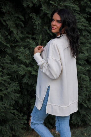 Merry + Bright | Red Glitter | The Avery Vintage Fleece: Ivory / Extra Large