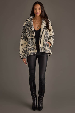 White & Black Paisley Fleece Coat