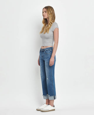MID RISE RAW CUFFED HEM JEANS
