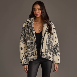 White & Black Paisley Fleece Coat