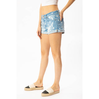 Med. Wash Polka Dot Shorts