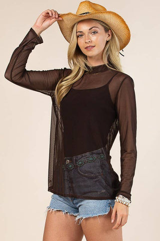 Black Mock Neck Mesh Top