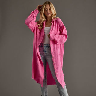 Pink Gauze Long Button Up