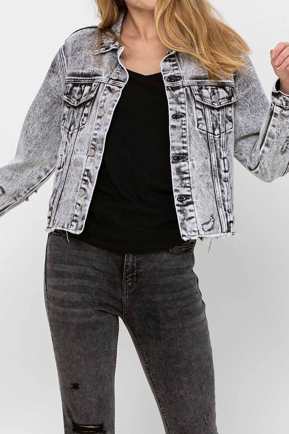 DISTRESSED CROP DENIM JACKET