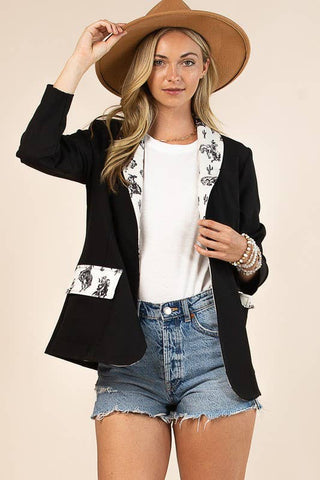 BUCKING HORSES PRINT CONTRAST BLAZER