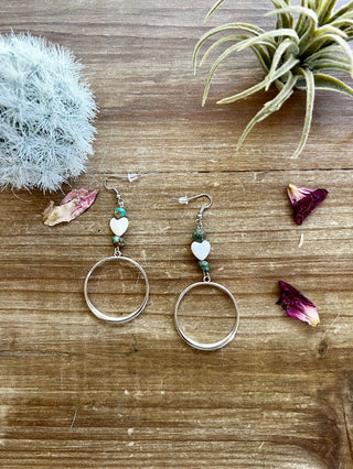 Bahama Shell Pink Heart with Turquoise Mini Hoop Earrings