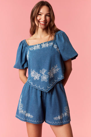 Floral Line Denim Set