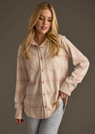 Pale Pink & Tan Plaid Button Up