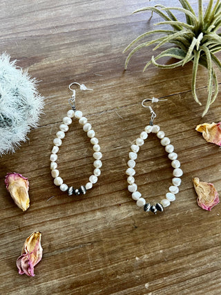 Teardrop pearl with Navajos earrings - spring earrings
