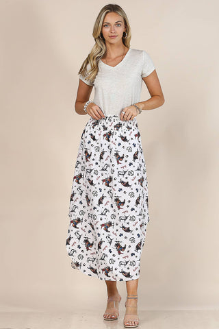 COWBOY PRINT SMOCK WAIST WOVEN SKIRT