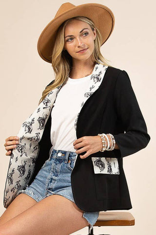 BUCKING HORSES PRINT CONTRAST BLAZER