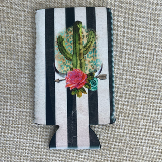 Slim Black and White Cactus with Arrow Koozie