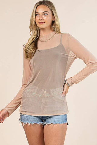 Nude Mock Neck Mesh Top