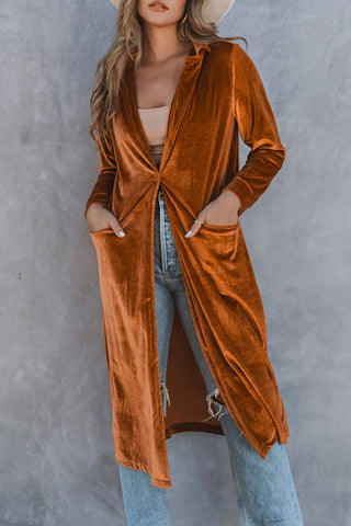 Copper Velvet Long Sleeve Pocket Coat